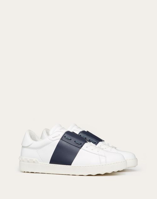 Calfskin Open Sneaker for Man in White/marine | Valentino US
