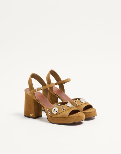 Valentino Garavani - Nellcôte Platform Sandal In Split Leather 90mm - Havana Beige - Woman - Sandals