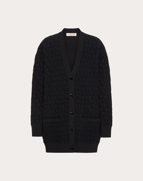 Valentino - Cardigan En Viscose Extensible Toile Iconographe - Noir - Femme - Maille