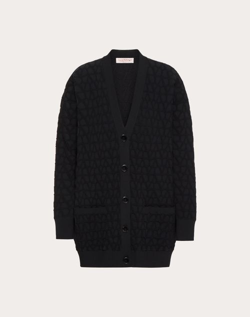 Valentino - Cardigan In Stretched Viscose Toile Iconographe - Black - Woman - Knitwear
