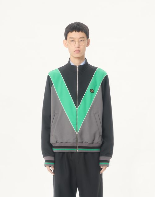 Valentino - Nylon Sweatshirt With Zip And Vlogo Patch - Grey/black - Man - Activewear