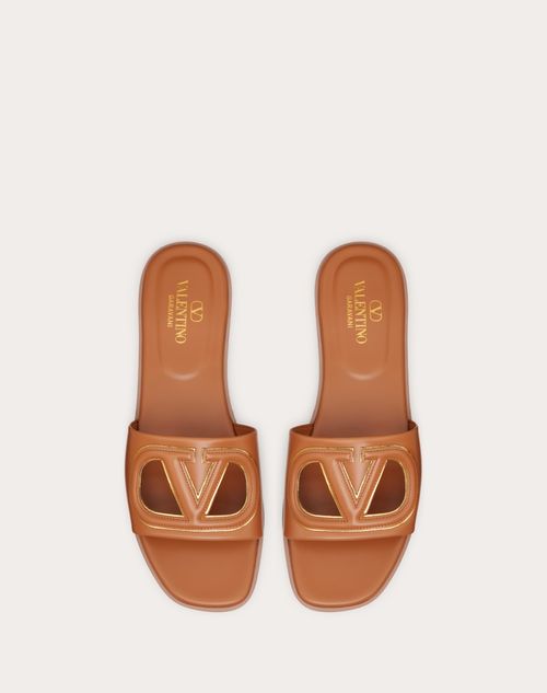 Vlogo Cut-out Calfskin Slide Sandal for Woman in Almond/antique Brass ...