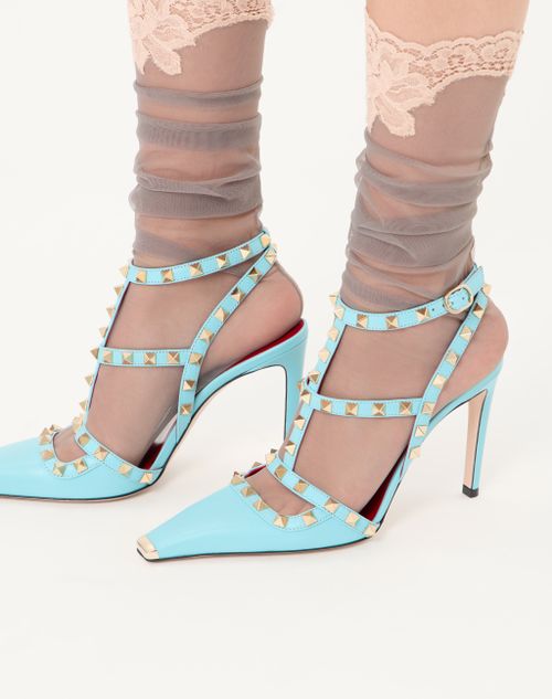Valentino Garavani - Rockstud Kidskin Pumps 100mm - Azure - Woman - Pumps And Slingbacks