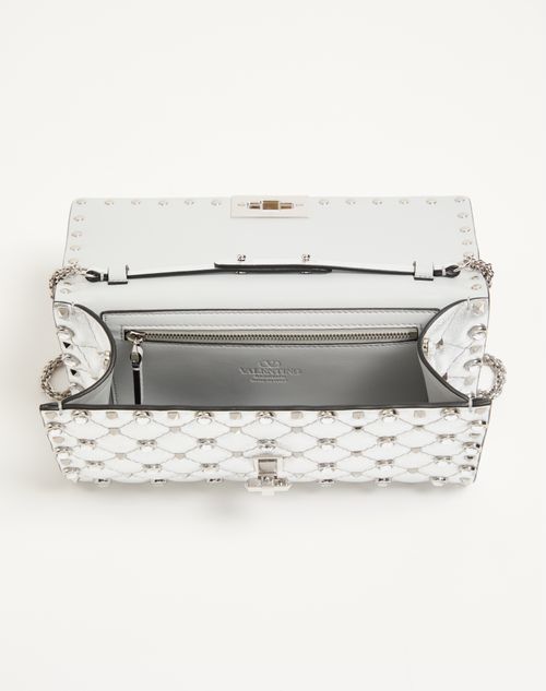 Valentino Garavani - Valentino Garavani Rockstud Spike Shoulder Bag In Laminated Nappa Leather With Cabochon Stones - Silver/crystal - Woman - Clutches