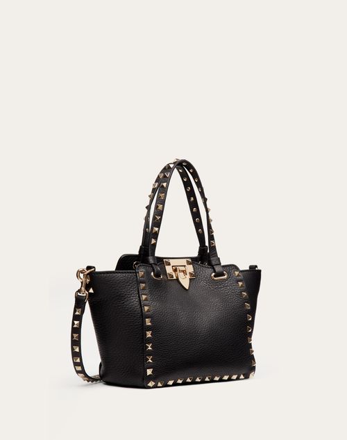 Rockstud Grainy Calfskin Tote Bag for Woman in Black