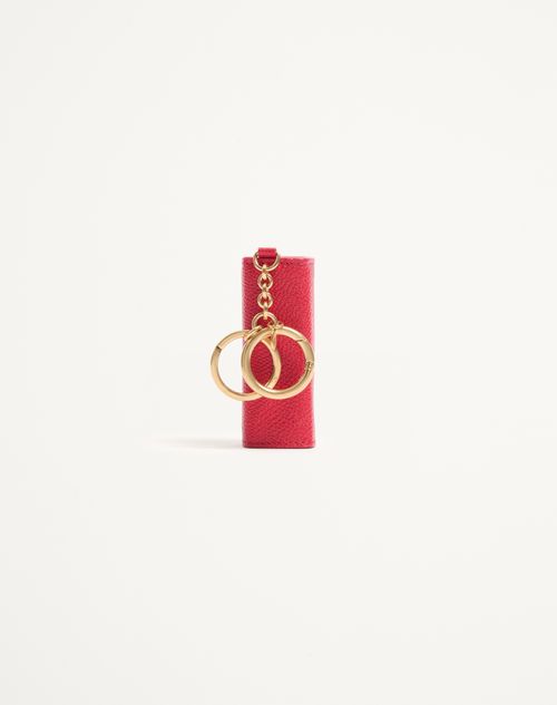 Valentino Garavani - Charm Vlogo Signature Valentino Garavani In In Vitello Granato
 - Rouge Pur - Donna - Portachiavi E Charms Per Borse