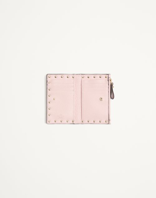 Valentino Garavani - Rockstud Grainy Calfskin Cardholder With Zip - Pink - Woman - Wallets And Small Leather Goods