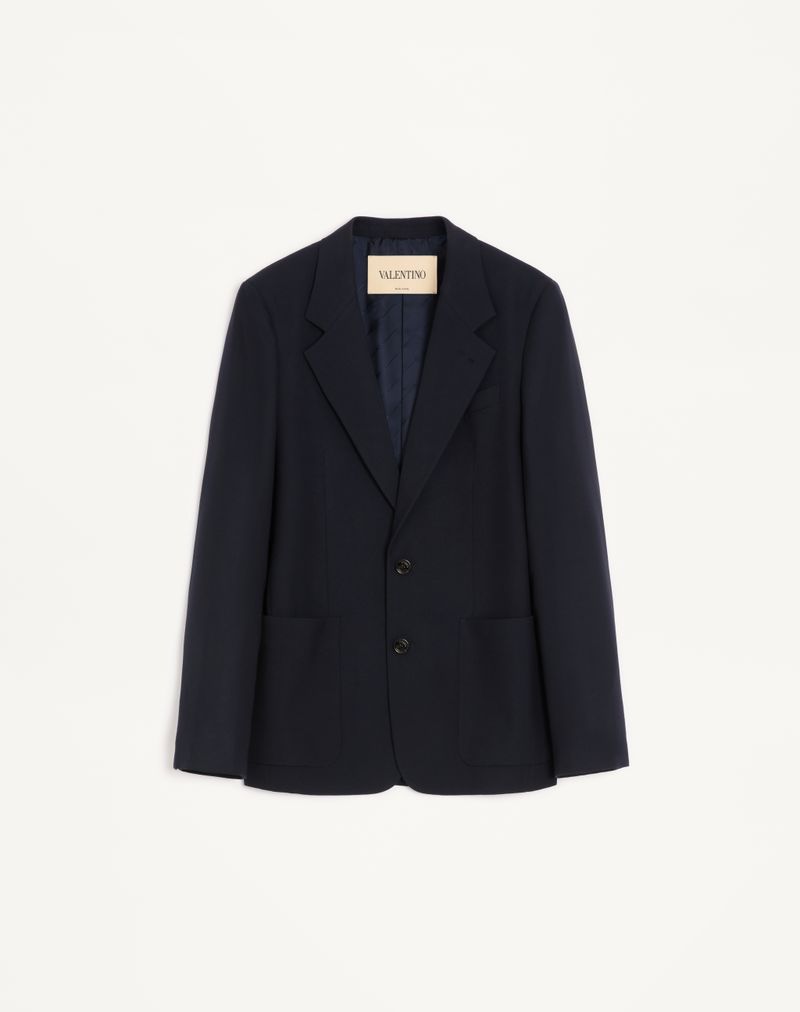 Veste Droite Laine Natté Bleu Foncé — Valentino