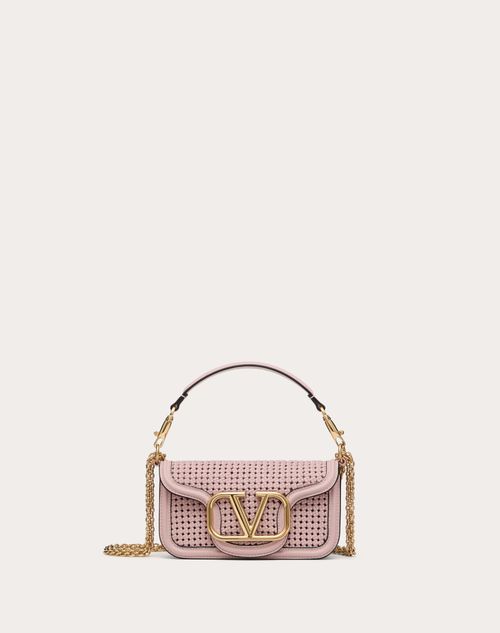 Valentino Garavani - Kleine Valentino Garavani Locò Schultertasche Aus Gewebtem Leder - Rose Quartz - Frau - Schultertaschen