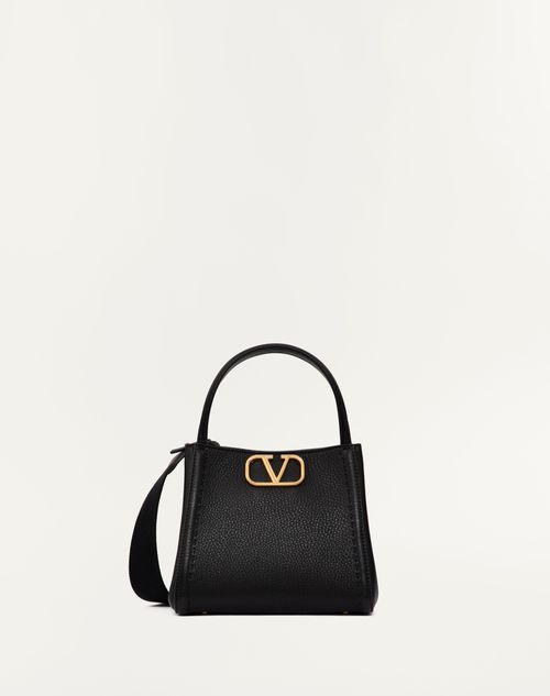 Valentino Garavani - Bolso De Mano Pequeño Valentino Garavani Alltime De Cuero De Becerro Granulado - Negro - Mujer - Bolsos Con Asa Superior