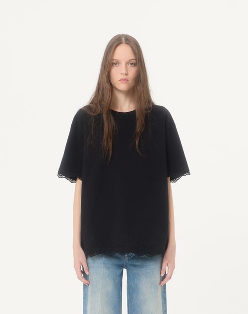 Valentino - レース コットン Tシャツ - ブラック - ウィメンズ - Tシャツ & スウェット