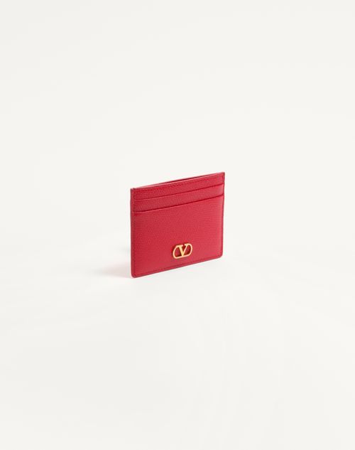Valentino Garavani - Vlogo Signature Grainy Calfskin Card Holder - Rouge Pur - Woman - Wallets And Small Leather Goods