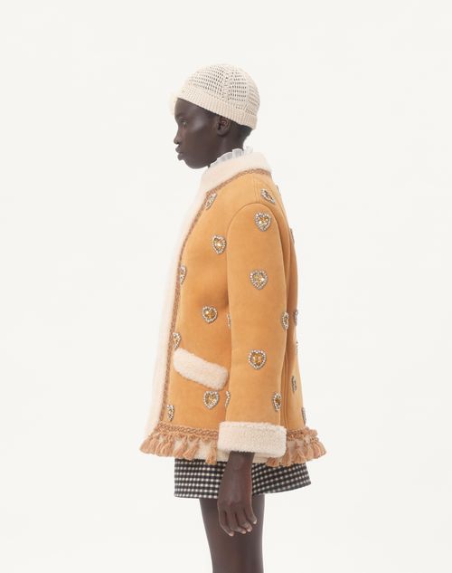 Valentino - Piel De Oveja Bordada - Beis - Mujer - Abrigos Y Chaquetas