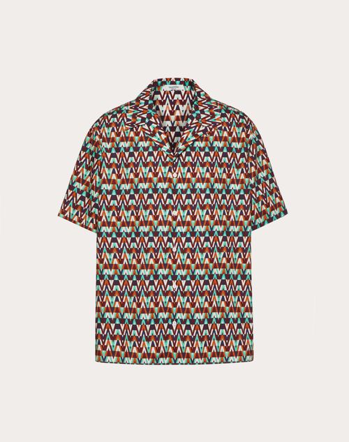 Valentino - Cotton Shirt With Optical Valentino Print - Mint/multicolor - Man - Man Sale
