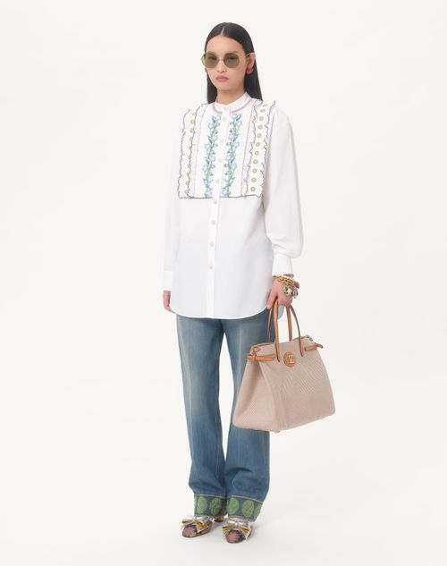 Valentino - Embroidered Cotton Popeline Shirt - White/multicolour - Woman - Shirts & Tops