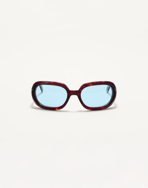 Valentino - Oval Wrap-around Acetate Eyewear - Dark Havana/light Blue - Unisex - Eyewear
