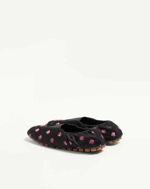 Valentino Garavani - Rhytmika Slipper In Jacquard Rose Fabric - Black - Man - Sneakers