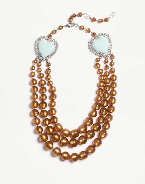 Valentino Garavani - Coeur Hyperbole Necklace In Metal, Resin And Crystals - Brown - Woman - Fashion Jewelry