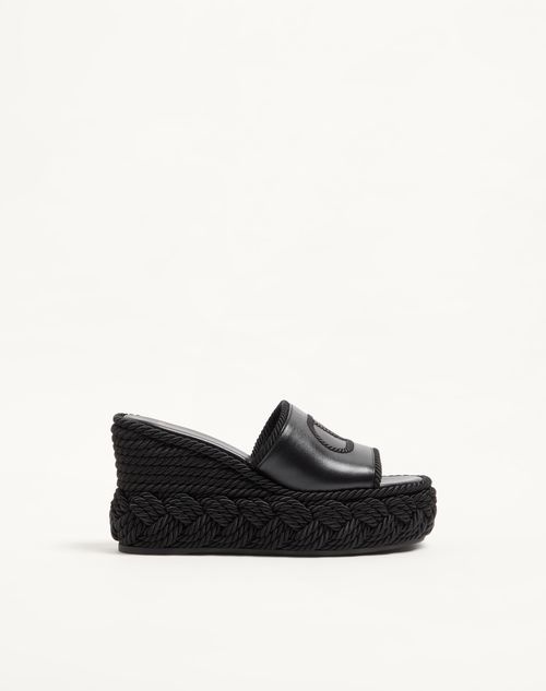 Valentino Garavani - Vlogo Torchon Wedge Slide In Nappa 100mm - Black - Woman - Espadrilles And Wedges