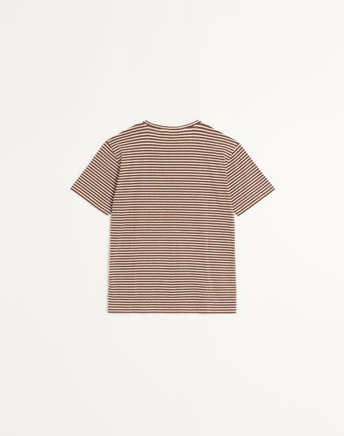 Valentino - Striped Cotton T-shirt With Chez Valentino Print - Butter/testa Di Moro - Man - Tshirts And Sweatshirts