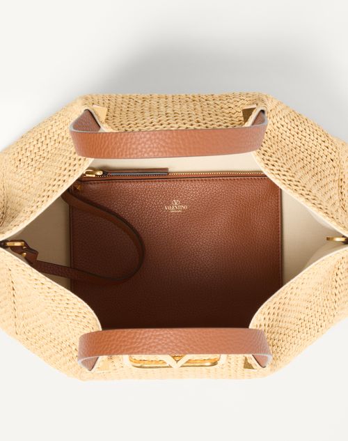 Valentino Garavani - Medium Straw Summer Tote - Saddle Brown/natural/rouge Pur - Woman - Totes