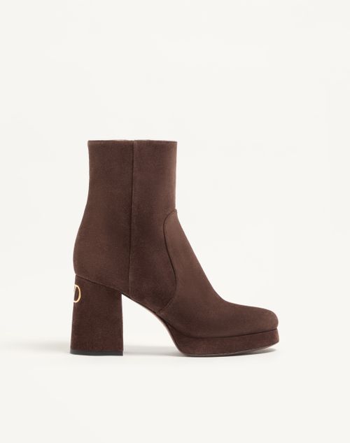 Valentino Garavani - Fawcette Platform Ankle Boot In Split Leather 90mm - Ebony - Woman - Boots And Ankle Boots