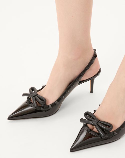 Valentino Garavani - Rockstud Bow Slingback Pump In Patent Leather With Matching Studs 60mm - Black - Woman - Woman Sale