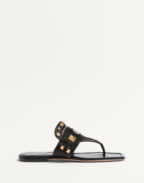 Valentino Garavani - Plaster Caster Buffalo Thong Sandal - Black - Woman - Slides And Thongs