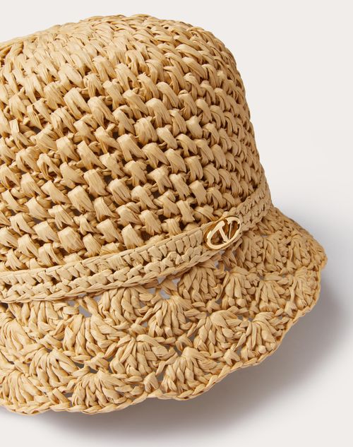 Valentino Garavani - Sombrero De Pescador Valentino Resort Crochet Con Detalle Metálico - Natural/oro - Mujer - Sombreros Y Guantes