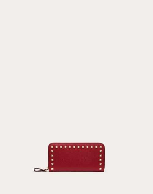 Valentino Garavani - Rockstud Grainy Calfskin Zipped Wallet - Rosso Valentino - Woman - Wallets And Small Leather Goods