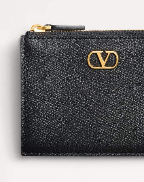 Valentino Garavani - Porte-cartes Vlogo Signature En Cuir De Veau Grainé - Noir - Femme - Wallets & Cardcases - Accessories