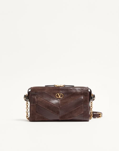 Valentino Garavani - Valentino Garavani Panthea Small Shoulder Bag In Suede And Nappa With Chevron Pattern - Ebony - Woman - Shoulder Bags