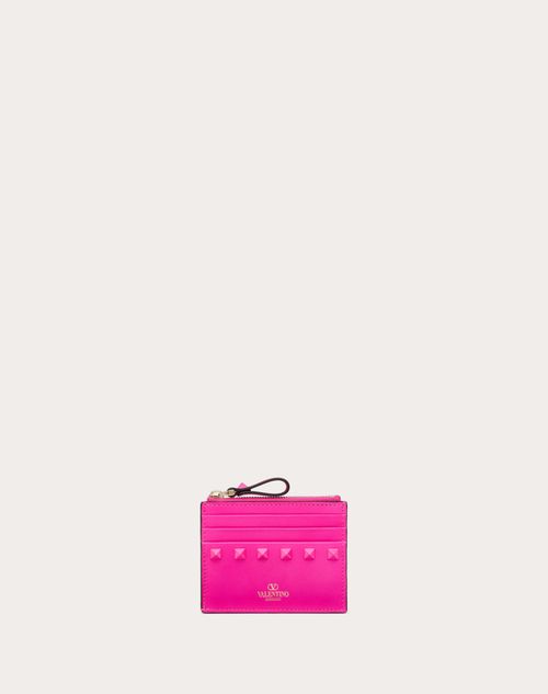At lyve voldsom Forkæle Rockstud Calfskin Cardholder With Zipper for Woman in Pink Pp | Valentino US