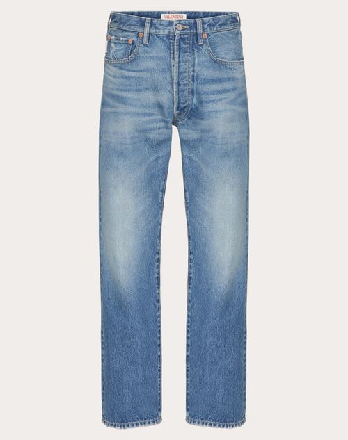 Valentino - Denim Pants With Metallic V Detail - Denim - Man - Ready To Wear