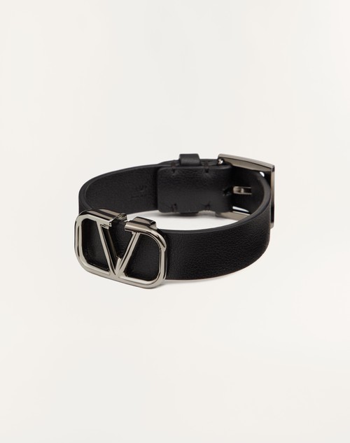 Valentino Garavani Black VLogo Leather Bracelet