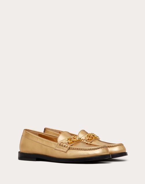 Valentino Garavani - Vlogo Chain Loafers In Metallic Nappa - Antique Brass - Woman - Lace-ups And Loafers