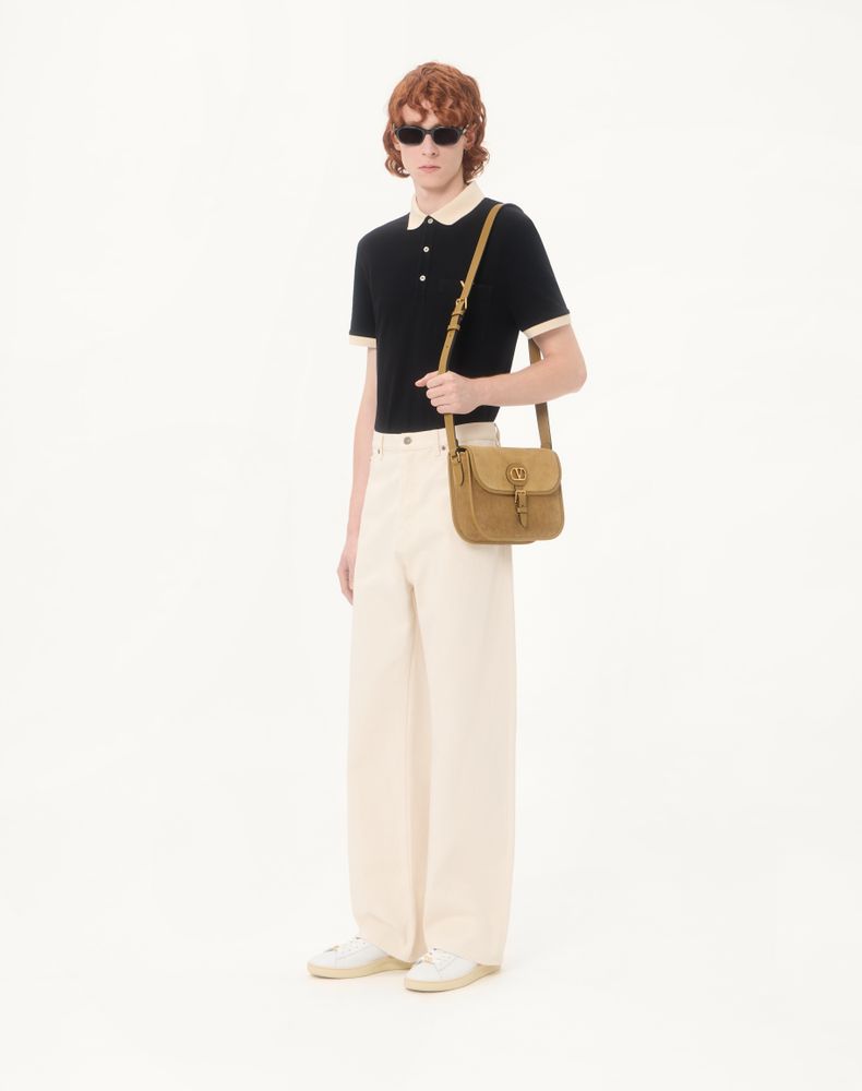 Valentino Polo Shirt In Cotton Piquet With Vgold Man Black/Butter Xs