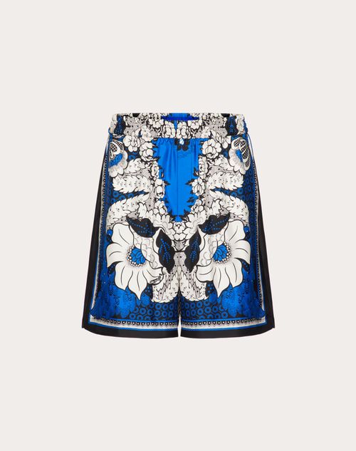 Valentino - Silk Twill Bermuda Shorts With Valentino Bandana Flower Print - Blue/multicolor - Man - Pants And Shorts