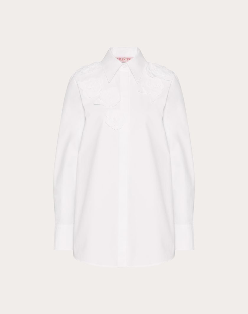 Valentino Handbags Camicia In Compact Popeline Ricamata per Donna in Bianco | Valentino IT