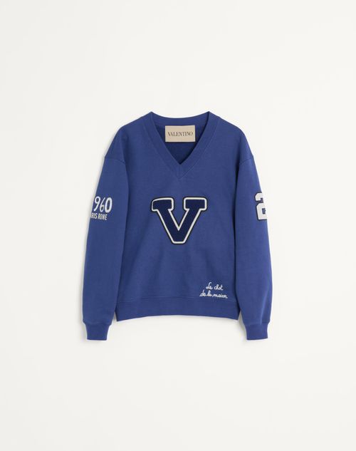 Valentino - Embroidered Cotton Sweatshirt - Blue/ivory - Woman - New Arrivals