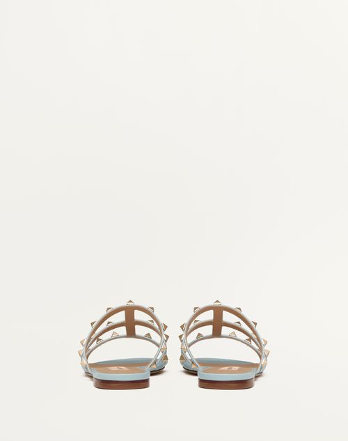 Rockstud Flat Slide Sandal for Woman in Porcelain Blue | Valentino SE