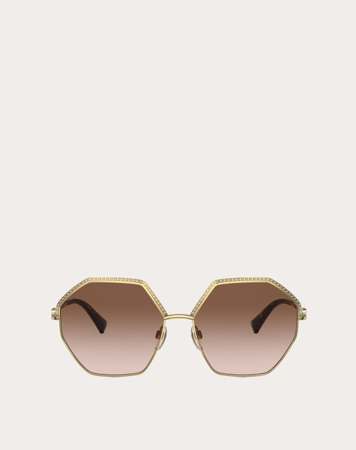 Valentino - Vlogo Signature Hexagonal Metal Frames - Gold/gradient Brown - Woman - Eyewear