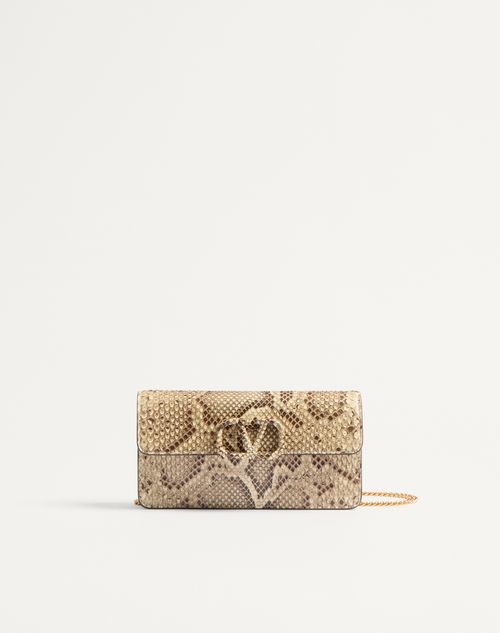 Valentino Garavani - Vlogo Signature Portemonnaie Aus Python Mit Kette - Creme - Frau - Pochetten