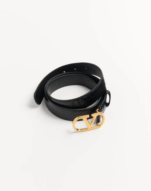 Valentino Garavani - Vlogo Signature Crocodile Belt 30 Mm - Black - Man - Belts