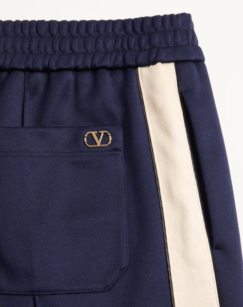 Valentino - Valentino Acetate Trousers With Vlogo Patch - Navy/butter - Man - Trousers And Shorts