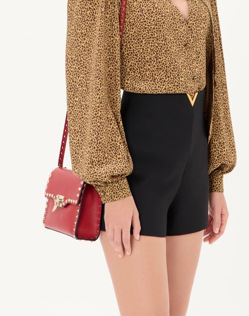 Valentino Garavani - Small Rockstud Grainy Calfskin Crossbody Bag - Rosso Valentino - Woman - Shoulder Bags