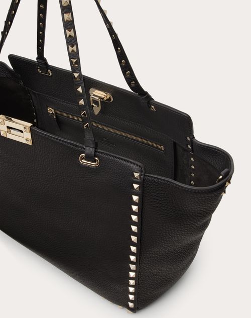 Medium Grainy Calfskin Bag for Woman in Black | Valentino