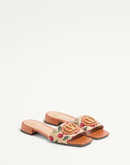 Valentino Garavani - VLOGO SIGNATURE CHERRYFIC SLIDE SANDAL 20MM - Natural/red - Woman - Slides And Thongs