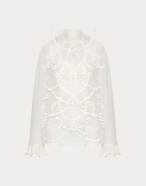 Red Valentino TOP IN TULLE ILLUSIONE RICAMATO