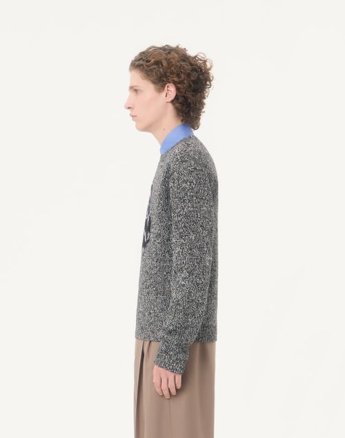 Valentino - Valentino Cotton And Mouliné Wool Jumper With Panther Jacquard - Ivory/black - Man - Knitwear